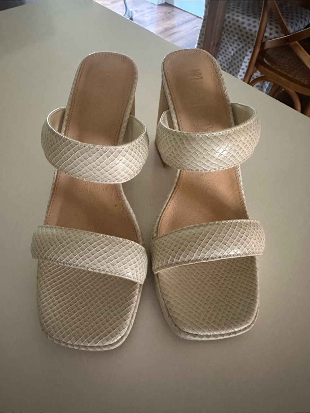 Vince Camuto Cream Textured Crossband Block Heel Slides - Picture 2 of 4